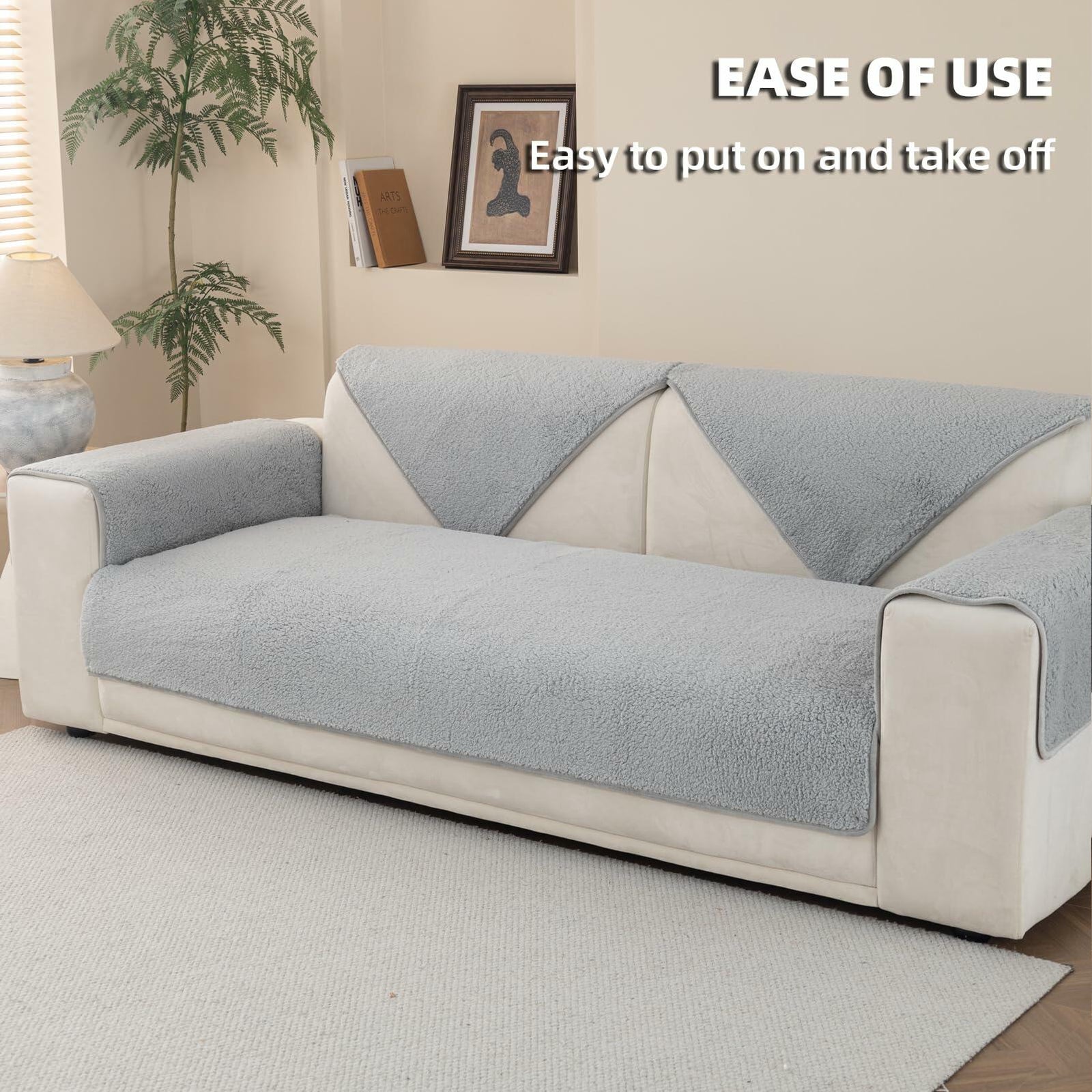 MELLYKORAN Sherpa Fleece Sectional Sofa Cover Non Slip Gray 28x70