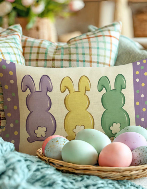 Load image into Gallery viewer, Fahrendom Easter Peeps Bunny Lumbar Pillow Case12x20 Purple Rabbit Cotton Linen
