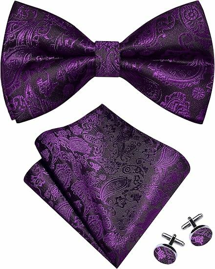 Load image into Gallery viewer, RBOCOTT Purple Paisley Bow Tie Pocket Square Lapel Pin Cufflinks Set
