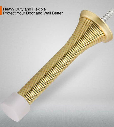 KOVOSCH 10 Pack Spring Door Stopper 3-1/4" Bright Brass Flexible Rubber Tips