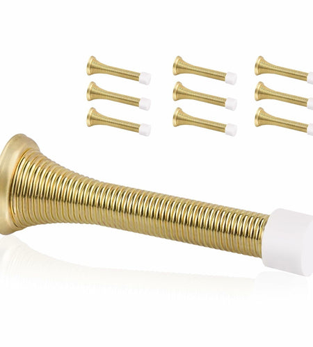 KOVOSCH 10 Pack Spring Door Stopper 3-1/4" Bright Brass Flexible Rubber Tips
