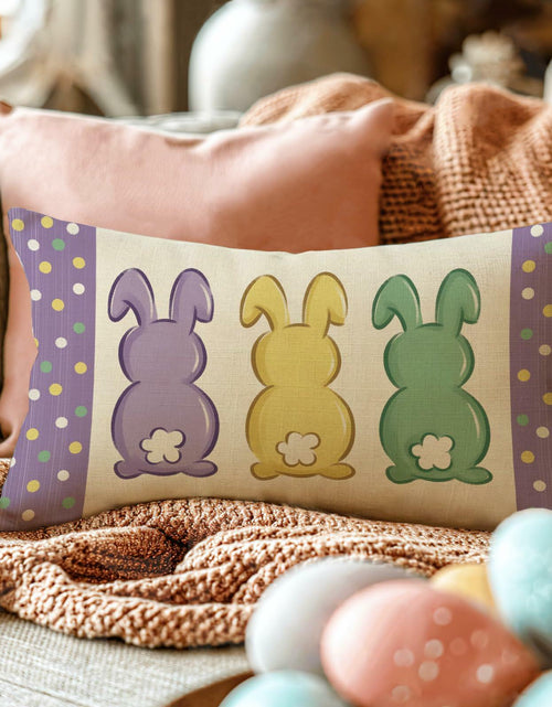 Load image into Gallery viewer, Fahrendom Easter Peeps Bunny Lumbar Pillow Case12x20 Purple Rabbit Cotton Linen
