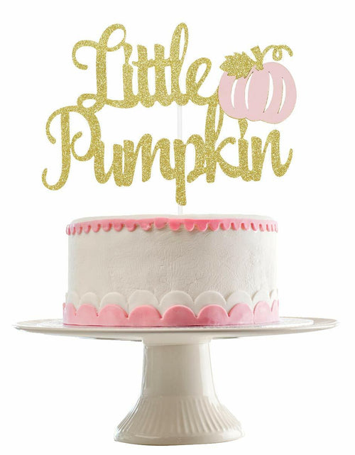 Load image into Gallery viewer, LeeSky Little Pumpkin Gold Pink Paper Cake Topper Baby Shower 1st Birthday
