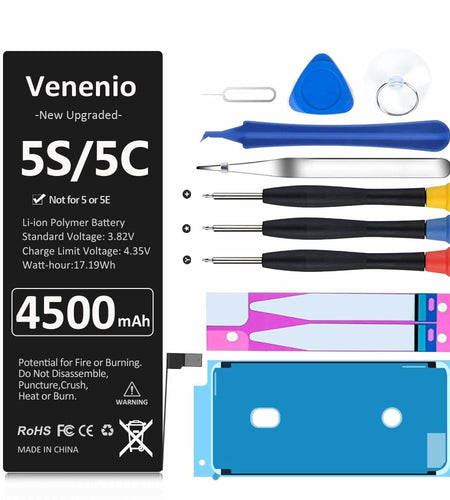 Venenio iPhone 5S/5C Battery 4500mAh Ultra-High Capacity Replacement Kit