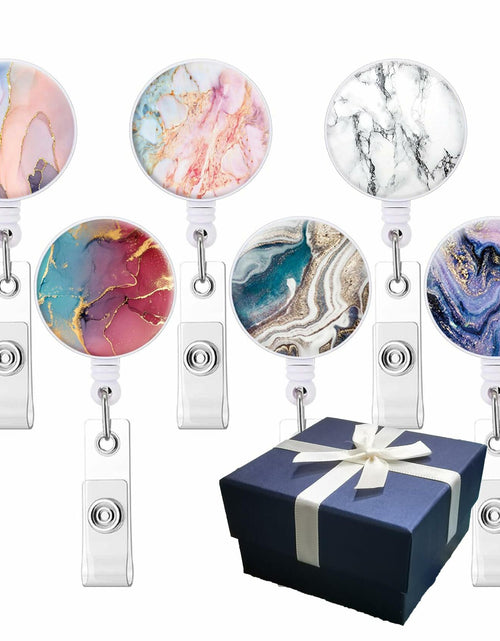 Load image into Gallery viewer, YISHIYOUNI 6 Pack Mixed Pattern Retractable Badge Holders Pink Marble
