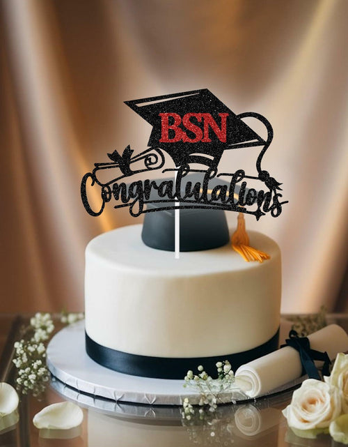 Load image into Gallery viewer, RLXPT Congratulations BSN Cake Topper Black Red Paper Nurse Grad 2025
