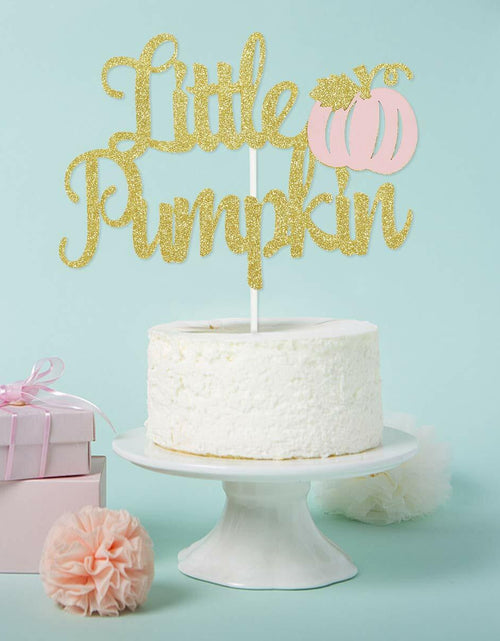 Load image into Gallery viewer, LeeSky Little Pumpkin Gold Pink Paper Cake Topper Baby Shower 1st Birthday
