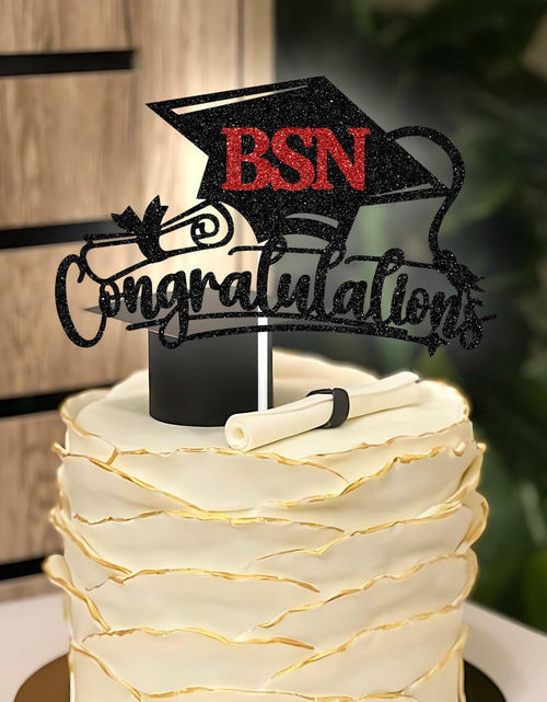 Load image into Gallery viewer, RLXPT Congratulations BSN Cake Topper Black Red Paper Nurse Grad 2025
