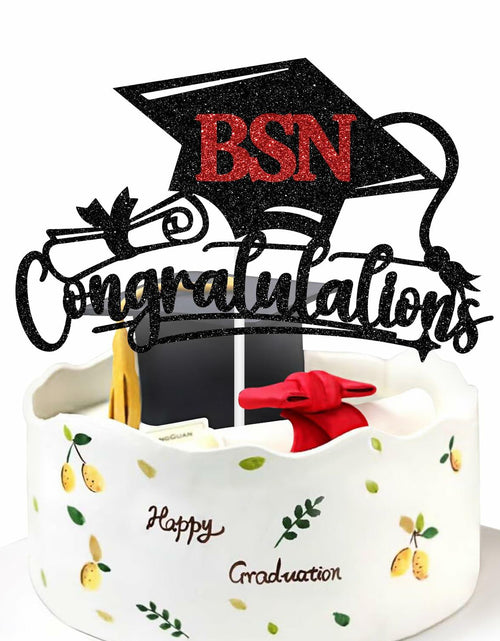 Load image into Gallery viewer, RLXPT Congratulations BSN Cake Topper Black Red Paper Nurse Grad 2025

