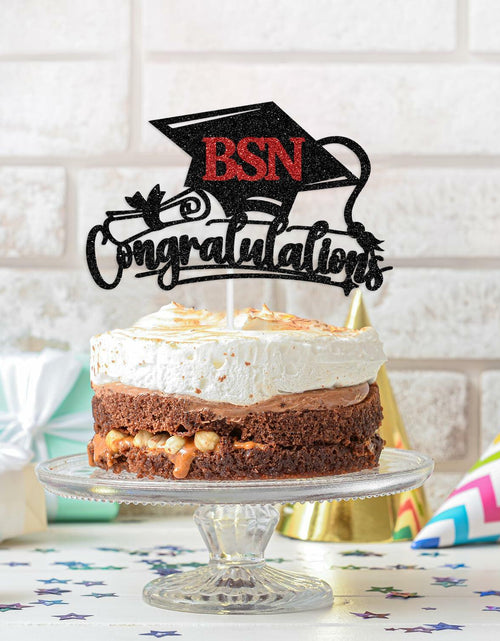 Load image into Gallery viewer, RLXPT Congratulations BSN Cake Topper Black Red Paper Nurse Grad 2025
