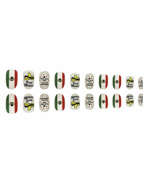 Load image into Gallery viewer, Mexican Press on Nails 24pcs Oval False Nails with Glue Flag Hat Design
