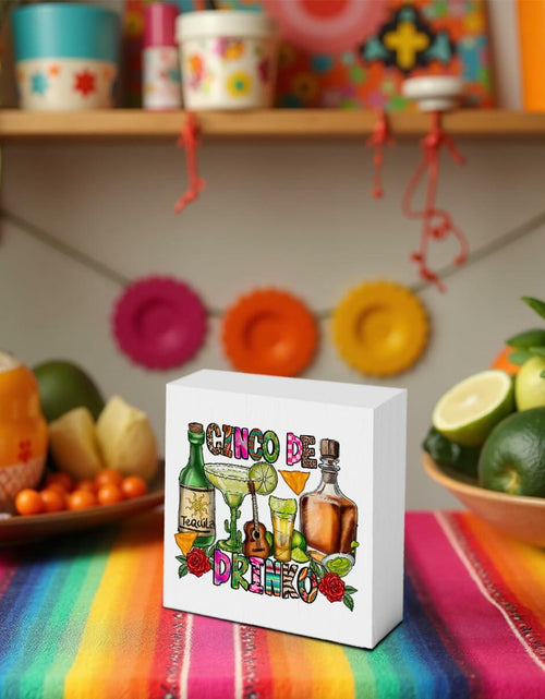 Load image into Gallery viewer, MIOOKISS Cinco De Mayo Rustic Mexican Wooden Box Sign 5x5 inch Cinco De Drinko
