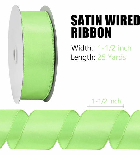 BVIEAKD Sage Green Wired Satin Ribbon 1.5in x 25yd for Crafts Decor
