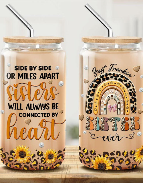 Load image into Gallery viewer, 9BUTERFLY Sunflower Leopard Coffee Glass Mug 16oz Bamboo Lid Straw
