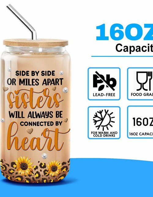 Load image into Gallery viewer, 9BUTERFLY Sunflower Leopard Coffee Glass Mug 16oz Bamboo Lid Straw
