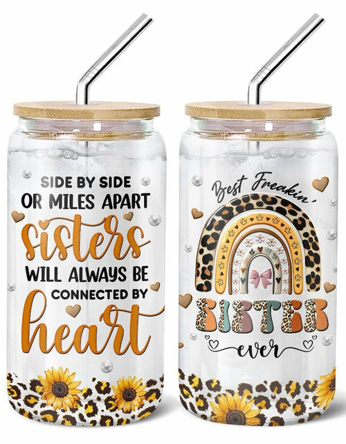 Load image into Gallery viewer, 9BUTERFLY Sunflower Leopard Coffee Glass Mug 16oz Bamboo Lid Straw
