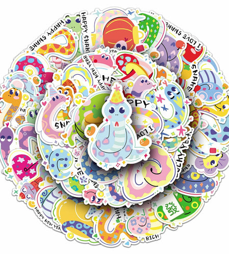 YINFENGKANHAI 50 Pcs Kawaii Snake Stickers Waterproof Vinyl Cartoon Decals