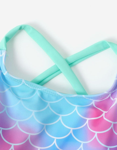 Load image into Gallery viewer, PATPAT Girls 2-Piece Tankini Swimsuit Set Light Green Fish Mermaid Size 6-7
