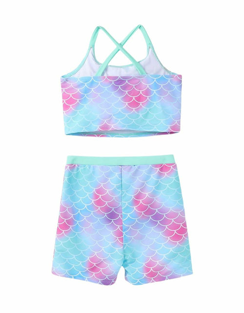 Load image into Gallery viewer, PATPAT Girls 2-Piece Tankini Swimsuit Set Light Green Fish Mermaid Size 6-7
