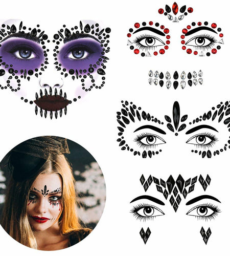 Bowitzki Face Jewels Halloween Rhinestone Stickers Self Adhesive Crystal B