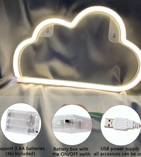 [Like New] BerniceKelly Cloud Neon Signs LED Wall Decor Battery USB Powered White