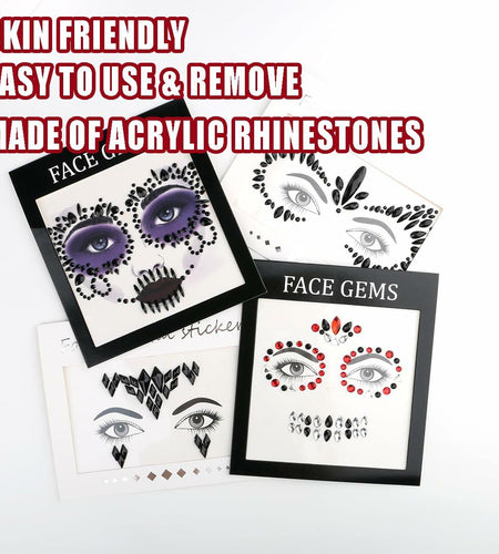 Bowitzki Face Jewels Halloween Rhinestone Stickers Self Adhesive Crystal B
