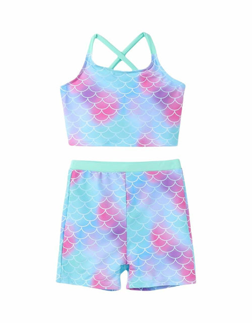 Load image into Gallery viewer, PATPAT Girls 2-Piece Tankini Swimsuit Set Light Green Fish Mermaid Size 6-7

