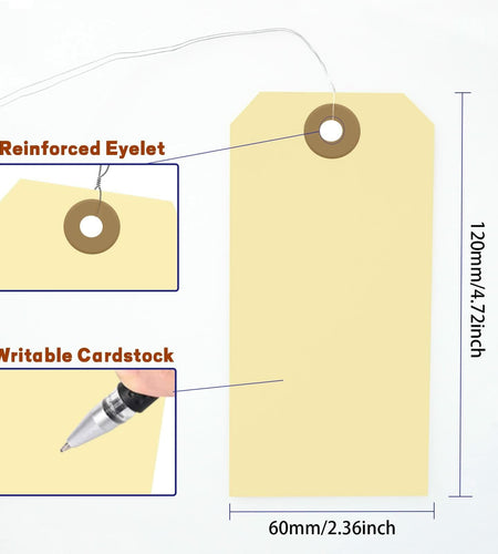 180 Blank Hang Tags 4.75x2.38in with Metal Wire Reinforced Hole for Jewelry