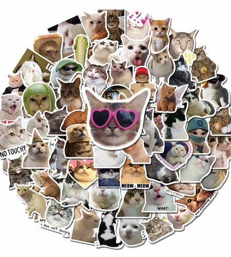 GizmoBox 100pcs Cute Cat Meme Stickers Waterproof Vinyl Decals for Laptop Kids