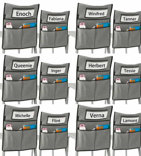ANZORG Chairback Buddy Pocket Chart Classroom Organizer Grey 12 Pack