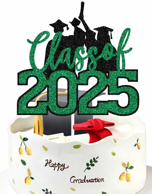 Load image into Gallery viewer, RLXPT Class of 2025 Cake Topper Graduation Party Decor Black Green Glitter
