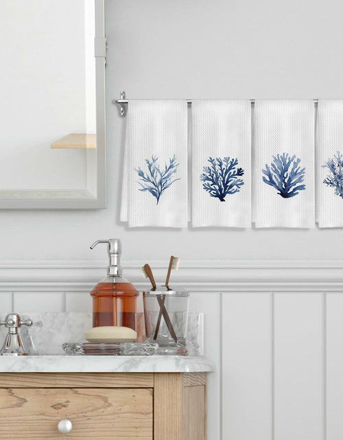 Load image into Gallery viewer, COWEB Coastal Beach Kitchen Towels Set of 4 Blue Coral Hand Towels 16x24in
