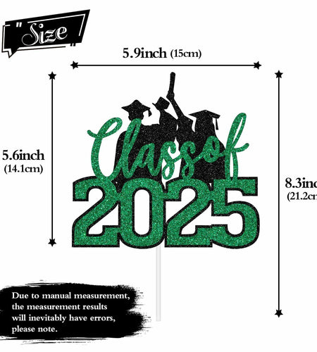 RLXPT Class of 2025 Cake Topper Graduation Party Decor Black Green Glitter