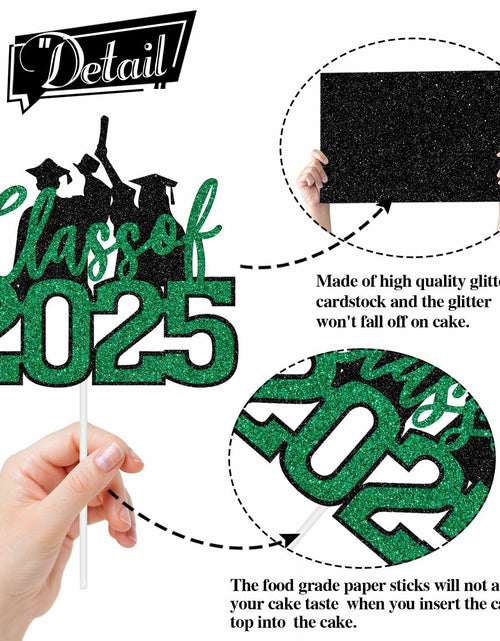 Load image into Gallery viewer, RLXPT Class of 2025 Cake Topper Graduation Party Decor Black Green Glitter

