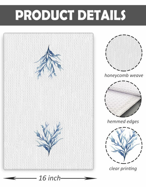 Load image into Gallery viewer, COWEB Coastal Beach Kitchen Towels Set of 4 Blue Coral Hand Towels 16x24in
