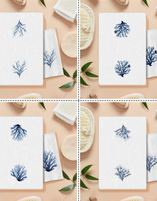 Load image into Gallery viewer, COWEB Coastal Beach Kitchen Towels Set of 4 Blue Coral Hand Towels 16x24in

