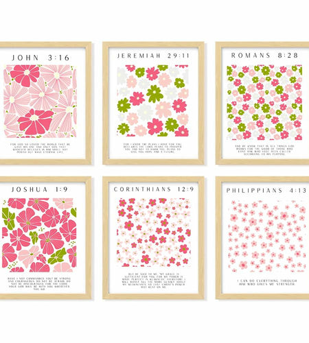 bqw Floral Bible Verse Wall Art Set of 6 Unframed 11x8.5 Scripture Prints