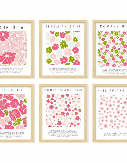 Load image into Gallery viewer, bqw Floral Bible Verse Wall Art Set of 6 Unframed 11x8.5 Scripture Prints

