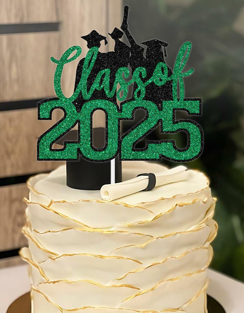 Load image into Gallery viewer, RLXPT Class of 2025 Cake Topper Graduation Party Decor Black Green Glitter
