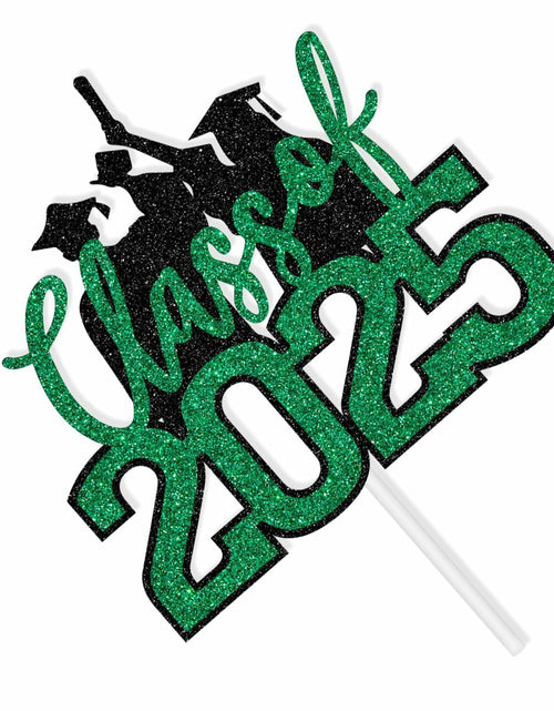 Load image into Gallery viewer, RLXPT Class of 2025 Cake Topper Graduation Party Decor Black Green Glitter
