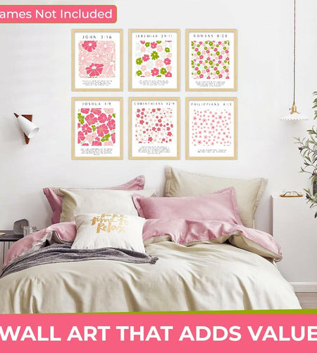 bqw Floral Bible Verse Wall Art Set of 6 Unframed 11x8.5 Scripture Prints