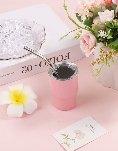 Load image into Gallery viewer, SAVITA Mini Tumbler Shot Glass Set 3oz Pink Stainless Steel with Lids Straw
