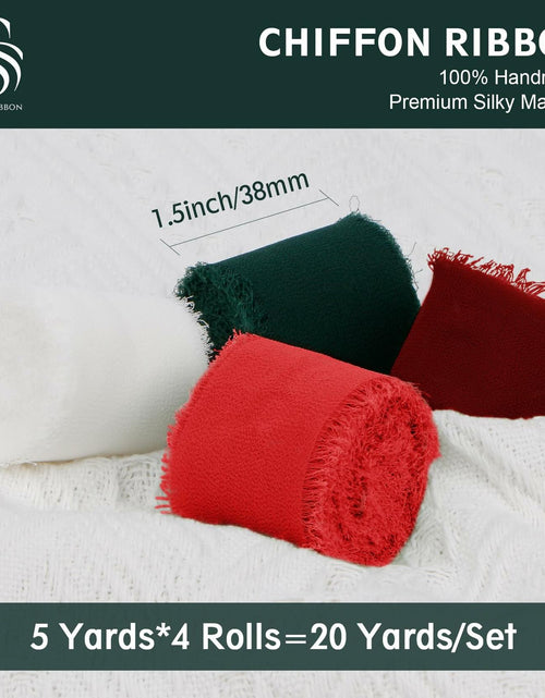 Load image into Gallery viewer, SIMISI RIBBON Christmas Chiffon Silk Ribbon 1.5'' 5 Yards x4 Rolls Green Red
