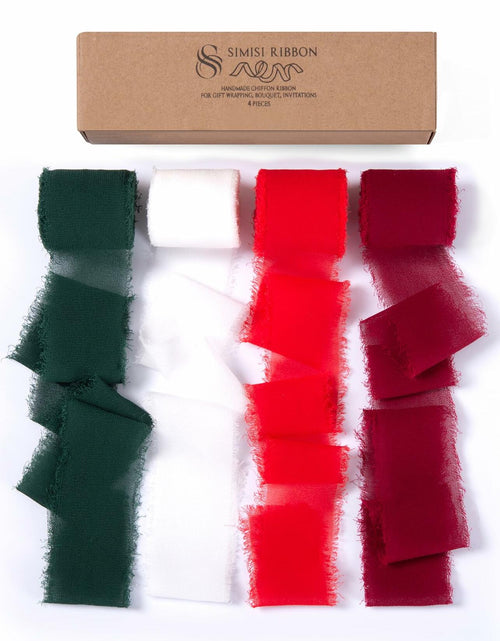 Load image into Gallery viewer, SIMISI RIBBON Christmas Chiffon Silk Ribbon 1.5'' 5 Yards x4 Rolls Green Red
