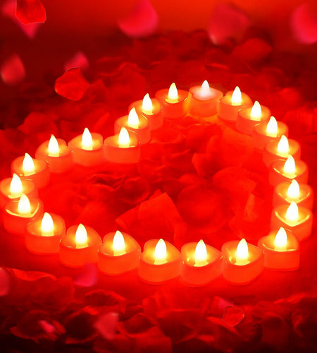 [Like New] LSVGSAK Romantic LED Candle Lights & 1000pcs Red Rose Petals Set