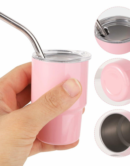 Load image into Gallery viewer, SAVITA Mini Tumbler Shot Glass Set 3oz Pink Stainless Steel with Lids Straw
