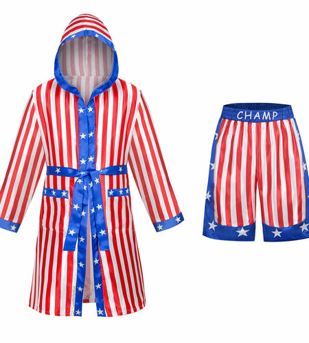 [Like New] Colorful House Men Satin Black Boxing Robe with Belt Flag Size L