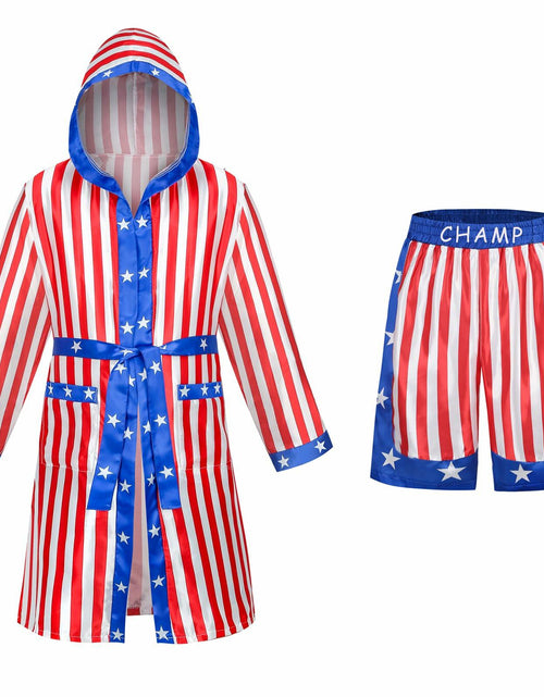 Load image into Gallery viewer, [Like New] Colorful House Men Satin Black Boxing Robe with Belt Flag Size L
