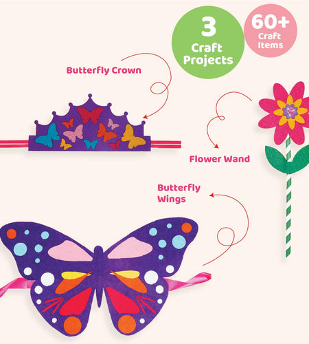 jackinthebox Butterflies Costume Craft Kit 3 Craft Projects Ages 3-5 OPEN BOX
