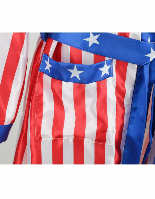 Load image into Gallery viewer, [Like New] Colorful House Men Satin Black Boxing Robe with Belt Flag Size L
